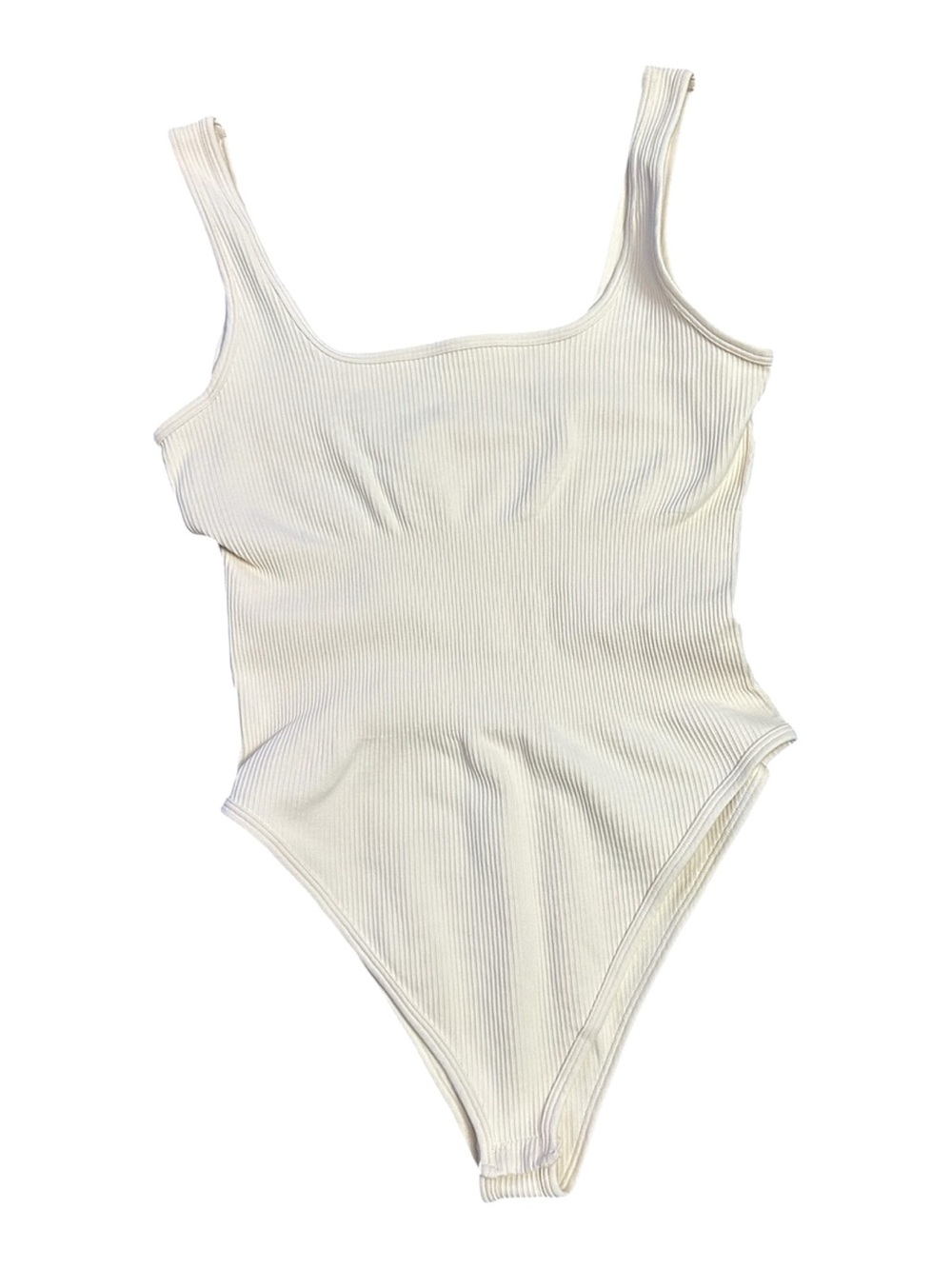 Ribbed Scoop-Neck Bodysuit in Cream